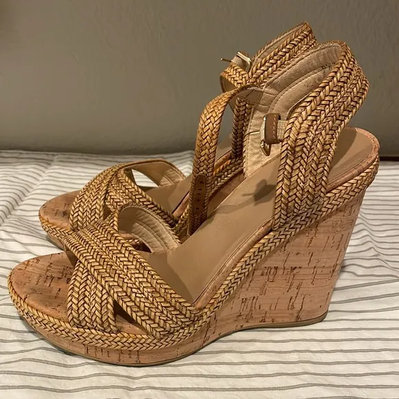 Stuart Weitzman Minx Camel Lanyard Wedge