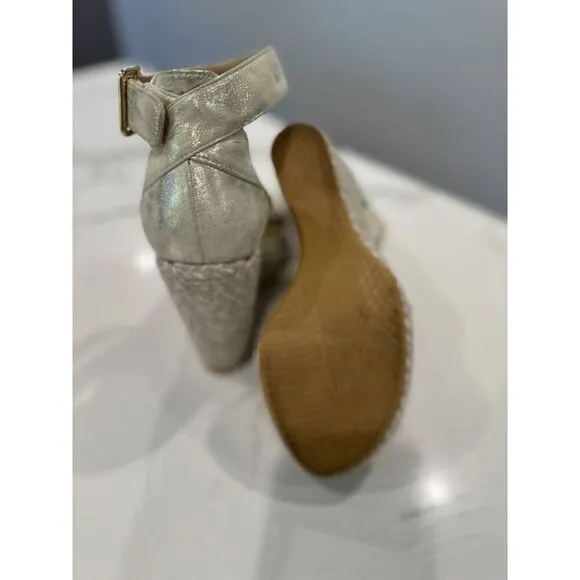 Stuart Weitzman Mostly Espadrille Wedges in Clouded Gold Size 7