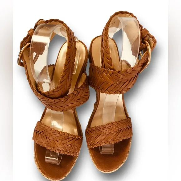 Stuart Weitzman NEW Womens Brown Elixir Braided Leather Wedge Sandal Size 6.5