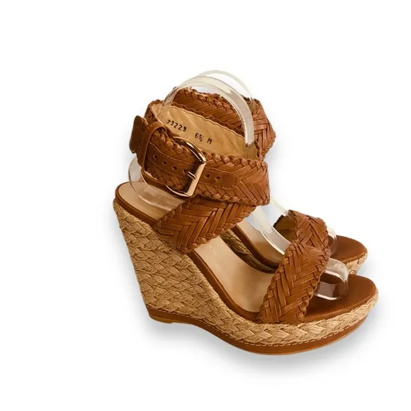 Stuart Weitzman NEW Womens Brown Elixir Braided Leather Wedge Sandal Size 6.5