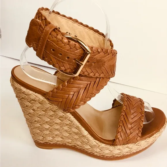 Stuart Weitzman NEW Womens Brown Elixir Braided Leather Wedge Sandal Size 6.5