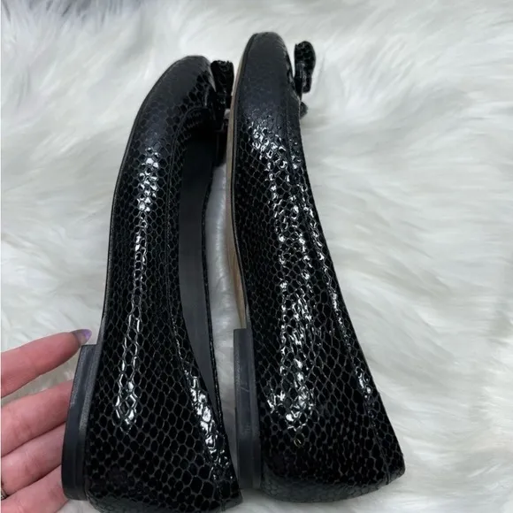 Stuart Weitzman Snakeskin Patent Leather Ballet slipper Bow &amp; Tassel Fla…