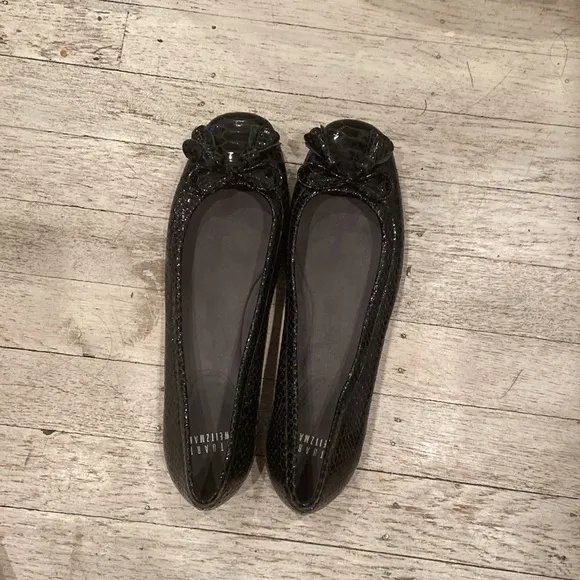 Stuart Weitzman Snakeskin Patent Leather Ballet slipper Bow &amp; Tassel Fla…