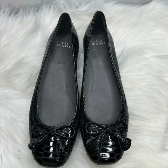 Stuart Weitzman Snakeskin Patent Leather Ballet slipper Bow &amp; Tassel Fla…