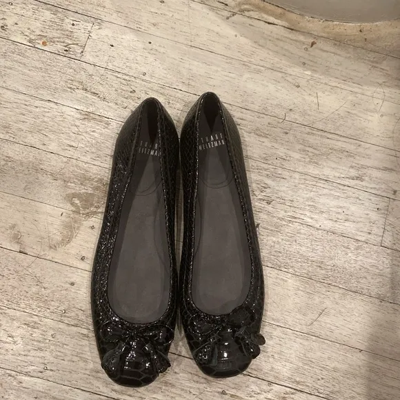Stuart Weitzman Snakeskin Patent Leather Ballet slipper Bow &amp; Tassel Fla…