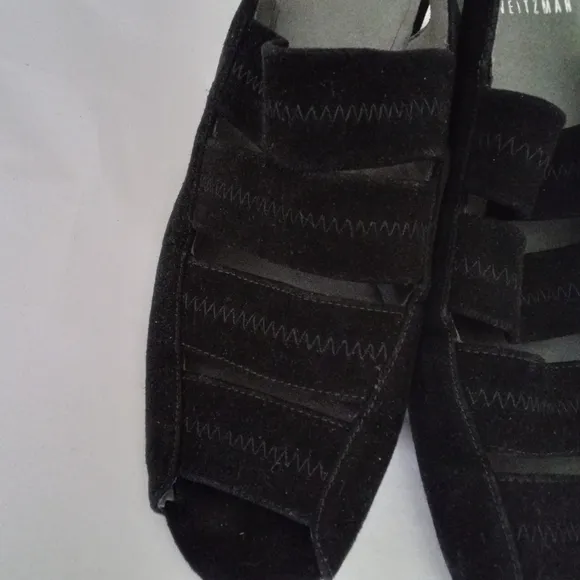 Stuart Weitzman Spando Black Nubuck Suede Strappy Slingback Wedges 7.5 M $398