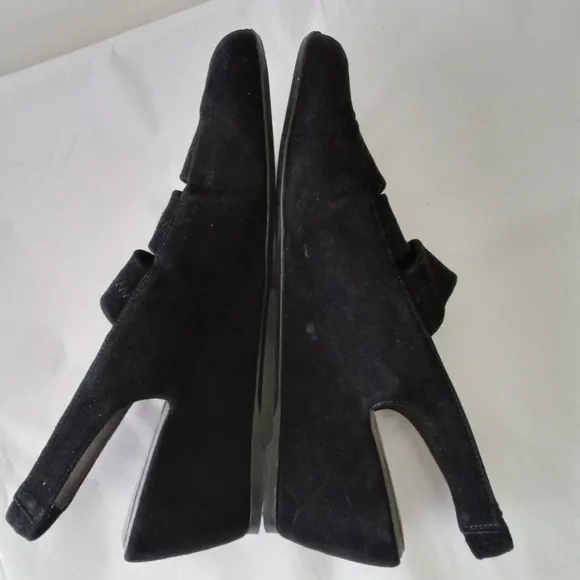 Stuart Weitzman Spando Black Nubuck Suede Strappy Slingback Wedges 7.5 M $398