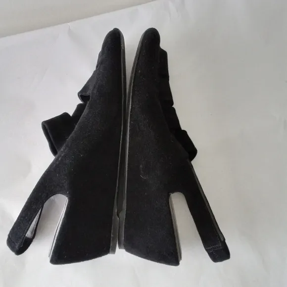 Stuart Weitzman Spando Black Nubuck Suede Strappy Slingback Wedges 7.5 M $398