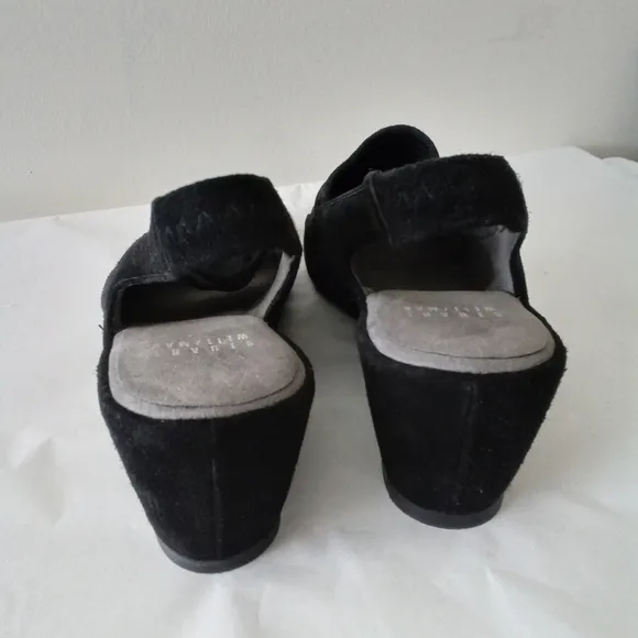 Stuart Weitzman Spando Black Nubuck Suede Strappy Slingback Wedges 7.5 M $398