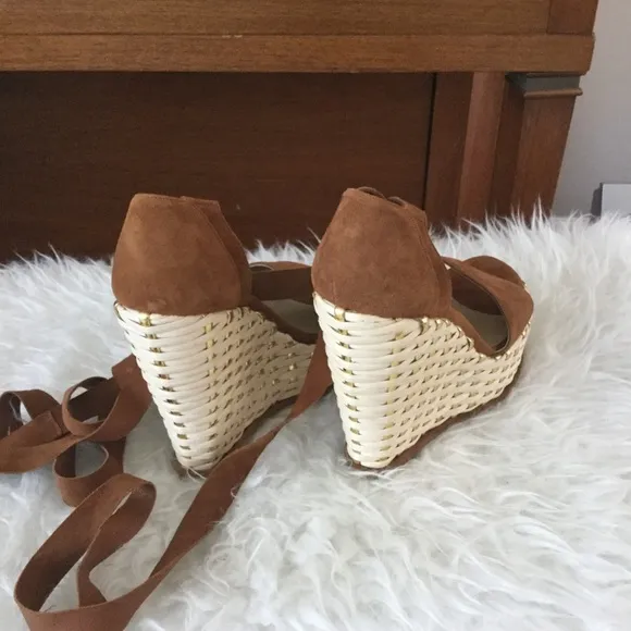 Stuart Weitzman Suede Ankle Wrap Espadrille Wedges