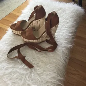 Stuart Weitzman Suede Ankle Wrap Espadrille Wedges