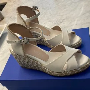 Stuart Weitzman White Wedge Sandals with Espadrille Heel