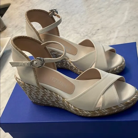 Stuart Weitzman White Wedge Sandals with Espadrille Heel