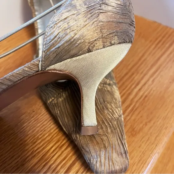 Stuart Weitzman Wishing Textured Gold Plisse Heels