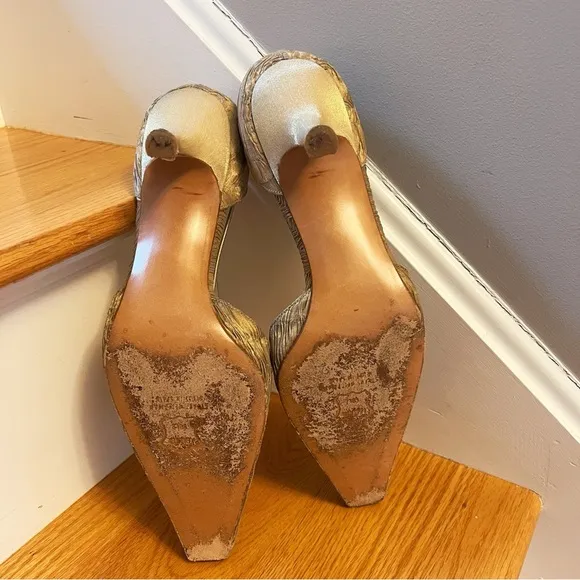 Stuart Weitzman Wishing Textured Gold Plisse Heels