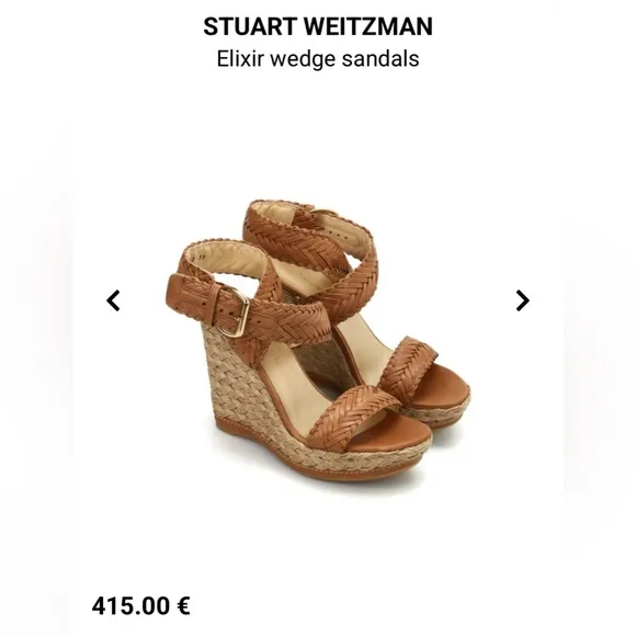 Stuart Weitzman Womens Brown/Tan Elixir Braided Leather Wedge Sandal Size 7.5