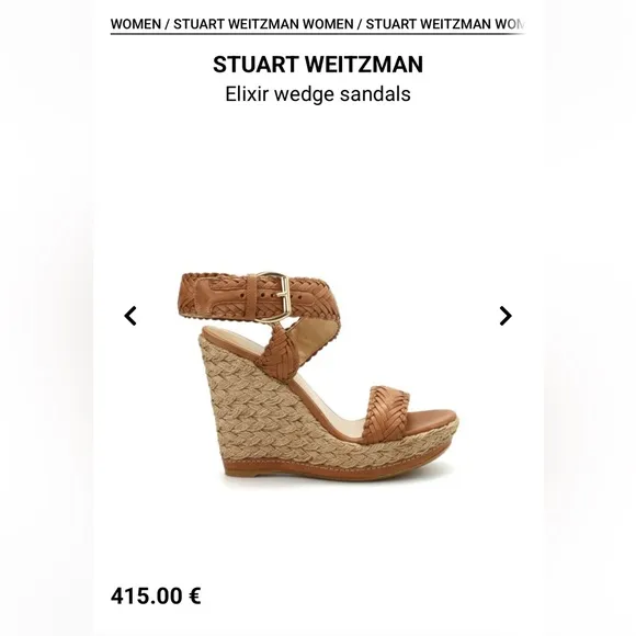 Stuart Weitzman Womens Brown/Tan Elixir Braided Leather Wedge Sandal Size 7.5