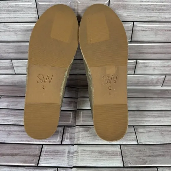Stuart Weitzman Women's Gold Leather Mykonos Espadrille Flats Shoe Size 6-NEW