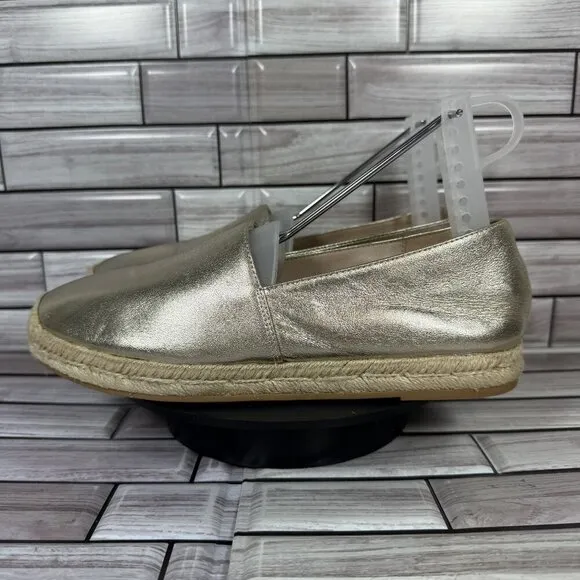 Stuart Weitzman Women's Gold Leather Mykonos Espadrille Flats Shoe Size 6-NEW