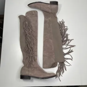 Stuart Weitzman Women's Taupe Beige Mane Fringe Over The Knee Suede Boots