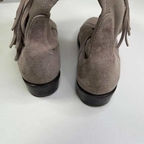Stuart Weitzman Women's Taupe Beige Mane Fringe Over The Knee Suede Boots