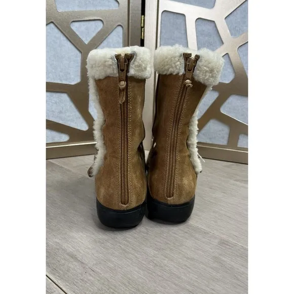 Stuart Weitzman Zip Up flat Boots Sz 7.5 m Brown Suede leather fur wool sherpa