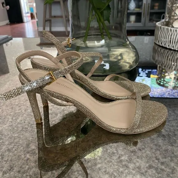 Stuart Weitzman Kassidy Textured Lamé Sandals NEW