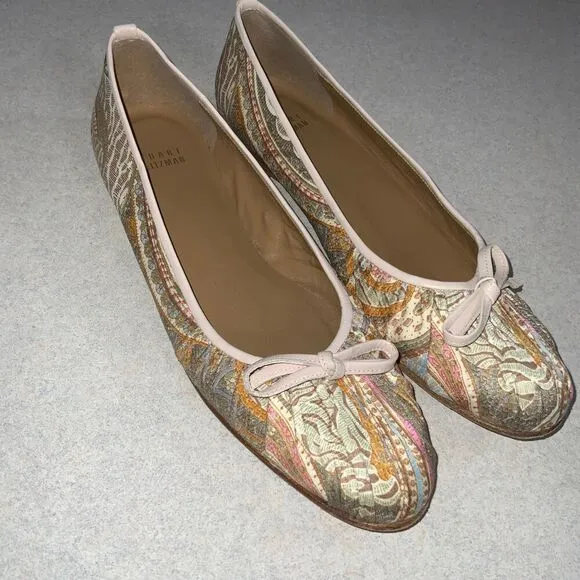 Stuart Weitzman Nip 'N' Tuck Multicolored Mauve Paisley Silk Leather Flats size