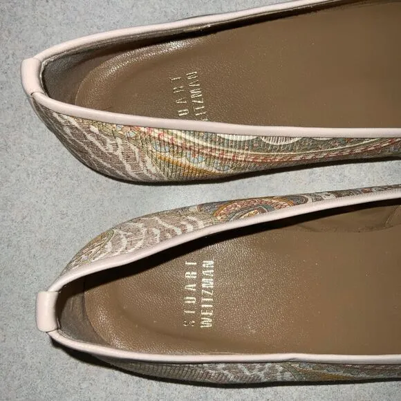 Stuart Weitzman Nip 'N' Tuck Multicolored Mauve Paisley Silk Leather Flats size