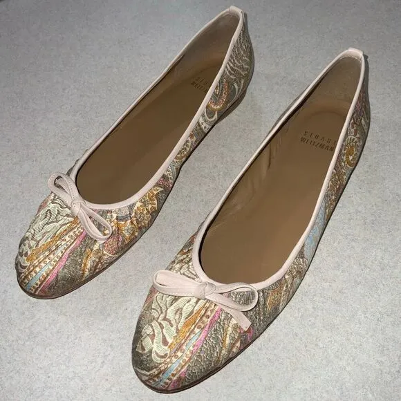 Stuart Weitzman Nip 'N' Tuck Multicolored Mauve Paisley Silk Leather Flats size