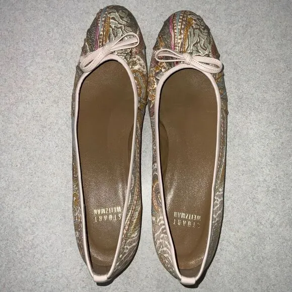 Stuart Weitzman Nip 'N' Tuck Multicolored Mauve Paisley Silk Leather Flats size