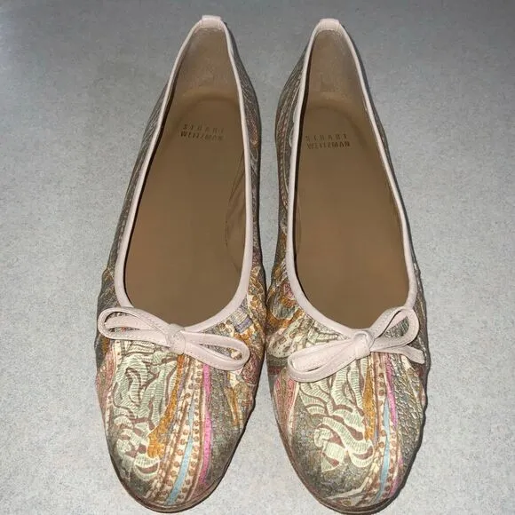 Stuart Weitzman Nip 'N' Tuck Multicolored Mauve Paisley Silk Leather Flats size