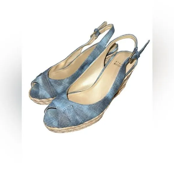 Stuart Weitzman Antique Denim Espadrille Wedges 7.5