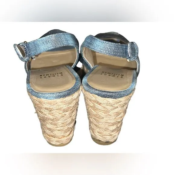 Stuart Weitzman Antique Denim Espadrille Wedges 7.5