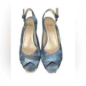 Stuart Weitzman Antique Denim Espadrille Wedges 7.5
