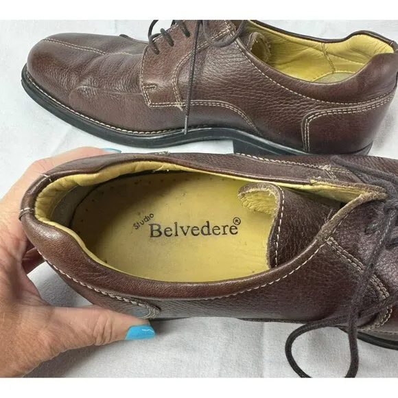 Studio Belvedere Bay Bridge Leather Oxford Shoes Mens 12 D Brown Made Brazil
