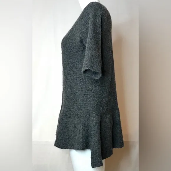 Subtle Luxury 1/2 Sleeve Cashmere Pullover Sweater Gray horizontal ribbed S XS