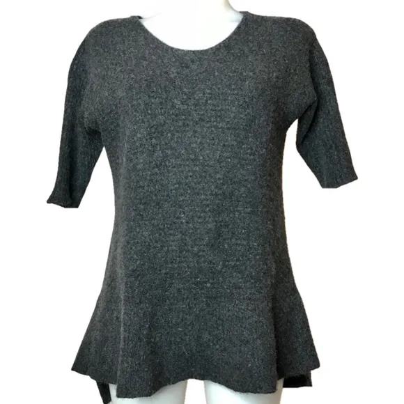 Subtle Luxury 1/2 Sleeve Cashmere Pullover Sweater Gray horizontal ribbed S XS