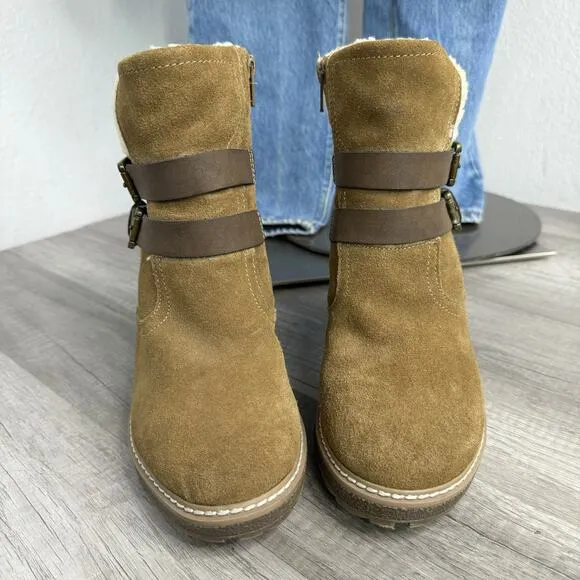 Suede Heeled Ankle Boots Buckle Tan White Mountain Size 9