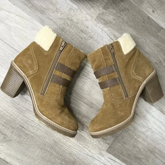 Suede Heeled Ankle Boots Buckle Tan White Mountain Size 9