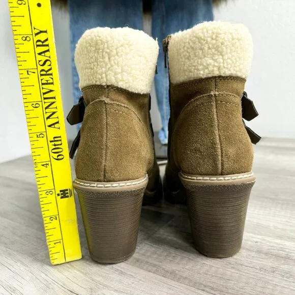 Suede Heeled Ankle Boots Buckle Tan White Mountain Size 9