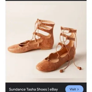 Sundance Women's Nude Leather Lace Up‎ Tasha Gladiator Flats Sz 40/ US 9.5
