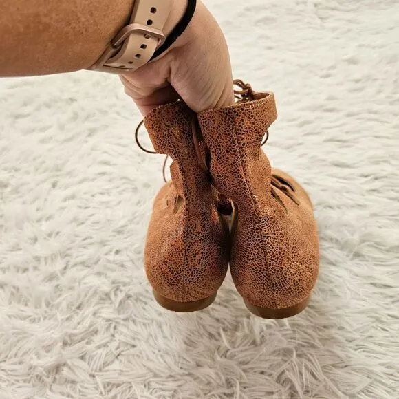 Sundance Women's Nude Leather Lace Up‎ Tasha Gladiator Flats Sz 40/ US 9.5
