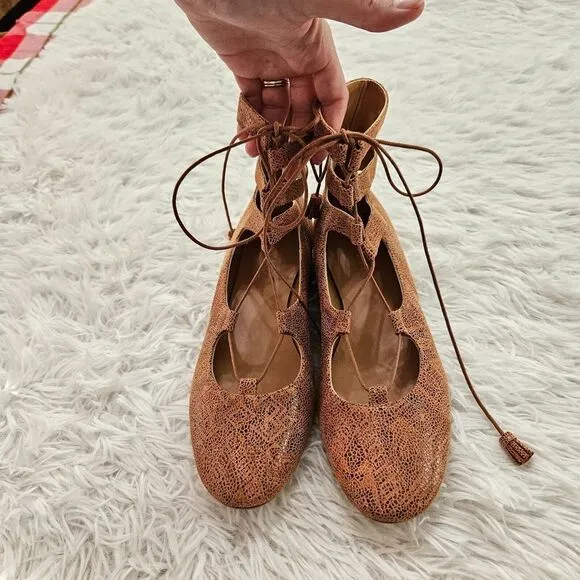Sundance Women's Nude Leather Lace Up‎ Tasha Gladiator Flats Sz 40/ US 9.5