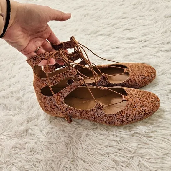 Sundance Women's Nude Leather Lace Up‎ Tasha Gladiator Flats Sz 40/ US 9.5