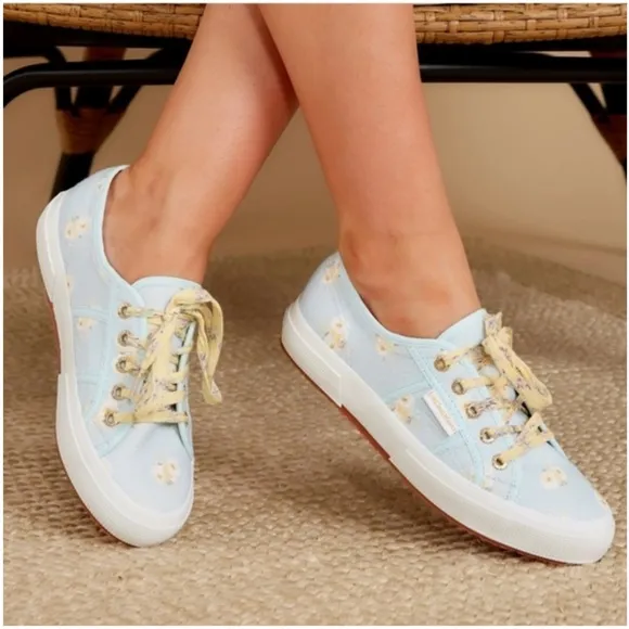 SUPERGA LOVESHACKFANCY 2750 blue yellow white floral print lace up sneaker shoe