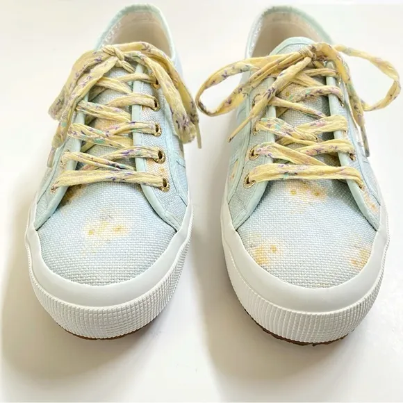 SUPERGA LOVESHACKFANCY 2750 blue yellow white floral print lace up sneaker shoe