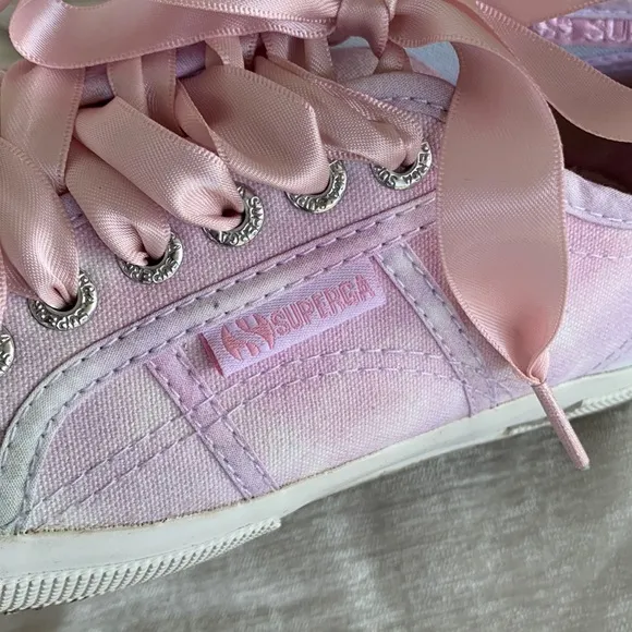 Superga Purple Pink Blue Tie Dye Satin Ribbon Lace Sneakers
