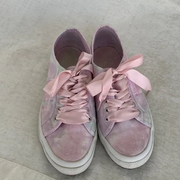 Superga Purple Pink Blue Tie Dye Satin Ribbon Lace Sneakers