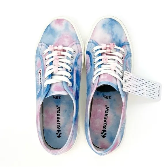 Superga Sneakers Canvas Blue Pink Tie Dye Beads Womens Size 8.5 Fantasia New NWT